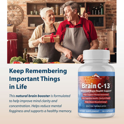 Brain C-13 Cognitive Booster by Zenith Labs – Natural Brain Health Support for Memory, Focus & Mental Clarity (Men & Women)