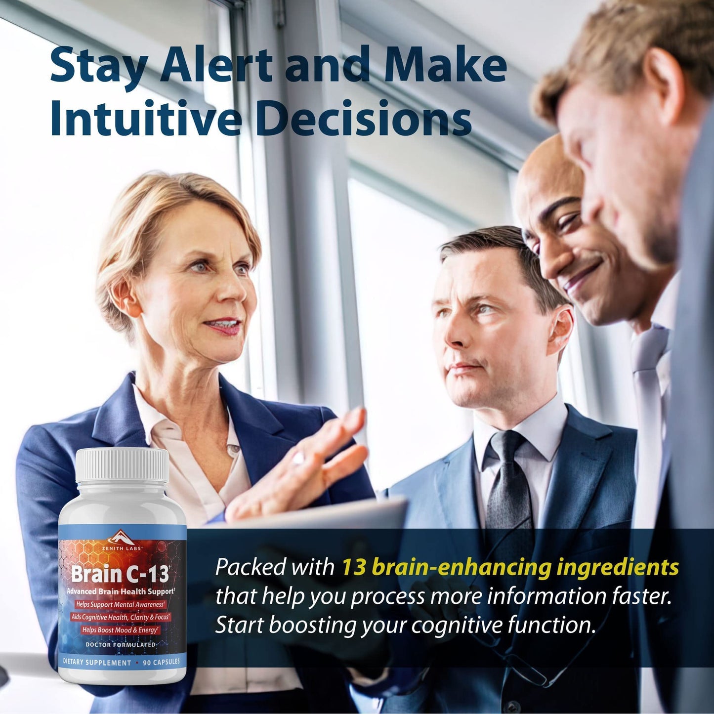 Brain C-13 Cognitive Booster by Zenith Labs – Natural Brain Health Support for Memory, Focus & Mental Clarity (Men & Women)