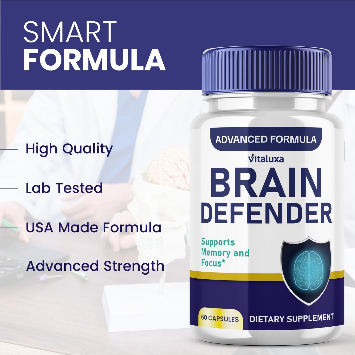 Brain Defender Supplement – Focus & Memory Nootropic Capsules (60 Count)