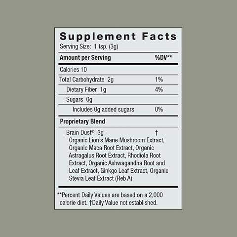 Moon Juice Brain Dust - Adaptogenic Mushroom Support for Focus, Memory & Clarity | Lion’s Mane, Ginkgo Biloba & Ashwagandha - Caffeine-Free, Vegan - 1.5 oz BritishVita | Premium UK Vitamins & Wellness Supplements