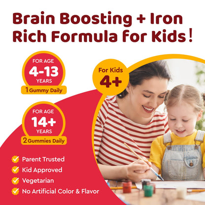 Iron Gummy Multivitamin for Kids – Iron, Zinc & B-Complex (60 Gummies) | Strawberry