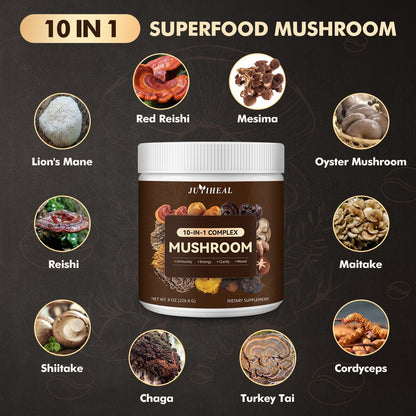 10-in-1 Mushroom Powder Complex – Lions Mane, Reishi, Chaga, Turkey Tail | 8oz
