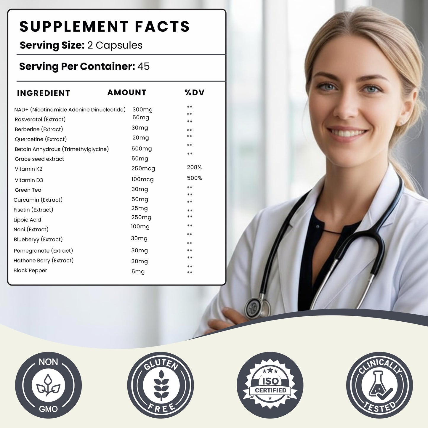 GI.DA. Culture NAD+ NMN Capsules with Resveratrol – USA Made, 90 Count, Energy & Healthy Aging