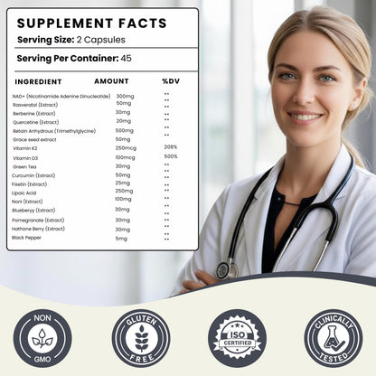 GI.DA. Culture NAD+ NMN Capsules with Resveratrol – USA Made, 90 Count, Energy & Healthy Aging