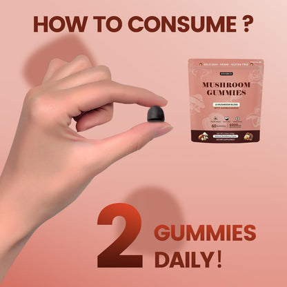 Lions Mane Mushroom Gummies with Ashwagandha | 4000mg 10-Mushroom Complex | 60 Count