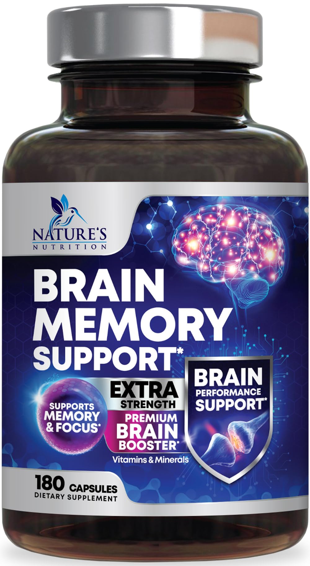 Brain Memory Supplement Pills – 3X Strength Nootropics for Focus (180 Capsules) | Bacopa, Phosphatidylserine & DMAE