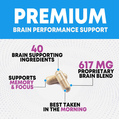 Brain Memory Supplement Pills – 3X Strength Nootropics for Focus (180 Capsules) | Bacopa, Phosphatidylserine & DMAE