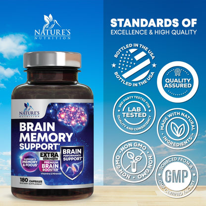 Brain Memory Supplement Pills – 3X Strength Nootropics for Focus (180 Capsules) | Bacopa, Phosphatidylserine & DMAE