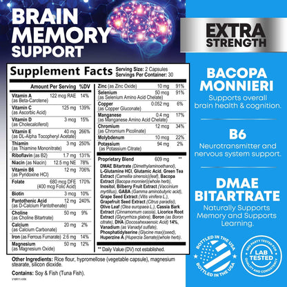 Brain Memory Supplement Pills - 3X Strength Nootropics for Concentration, Clarity & Focus