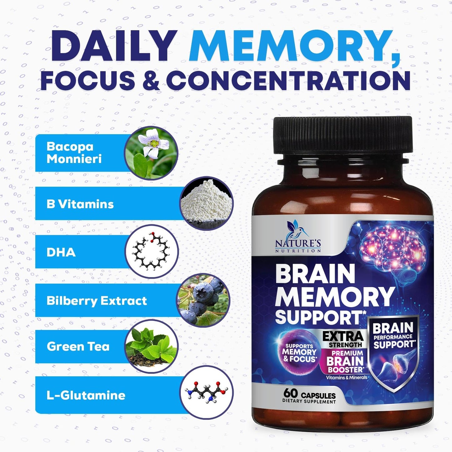 Brain Memory Supplement Pills - 3X Strength Nootropics for Concentration, Clarity & Focus