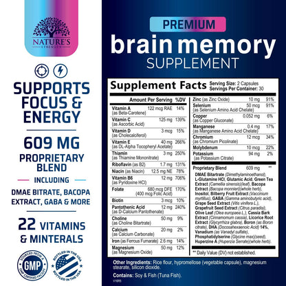 Brain Memory Supplement Pills - 3X Strength Nootropics for Focus, Clarity & Memory