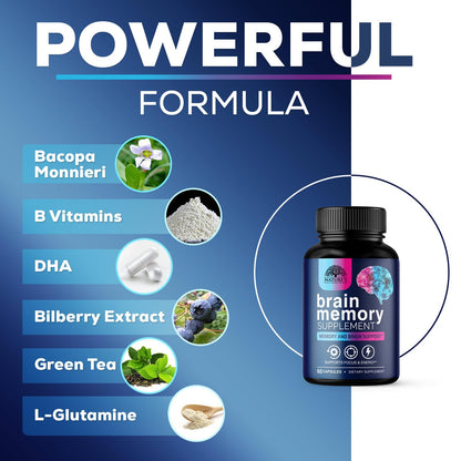 Brain Memory Supplement Pills - 3X Strength Nootropics for Focus, Clarity & Memory