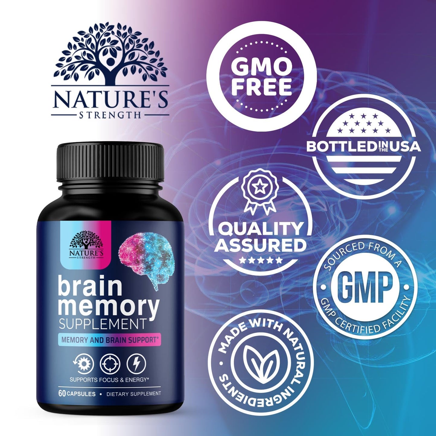 Brain Memory Supplement Pills - 3X Strength Nootropics for Focus, Clarity & Memory