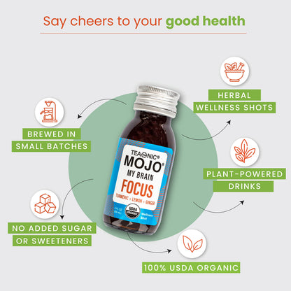 TEAONIC My Brain Mojo Focus Wellness Shots – Vegan, Gluten-Free, Non-GMO (12 x 2 fl oz)