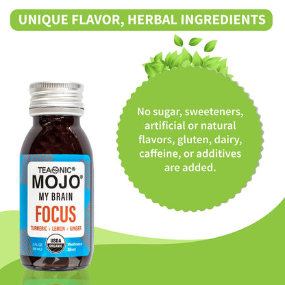 TEAONIC My Brain Mojo Focus Wellness Shots – Vegan, Gluten-Free, Non-GMO (12 x 2 fl oz)
