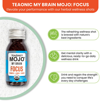 TEAONIC My Brain Mojo Focus Wellness Shots – Vegan, Gluten-Free, Non-GMO (12 x 2 fl oz)