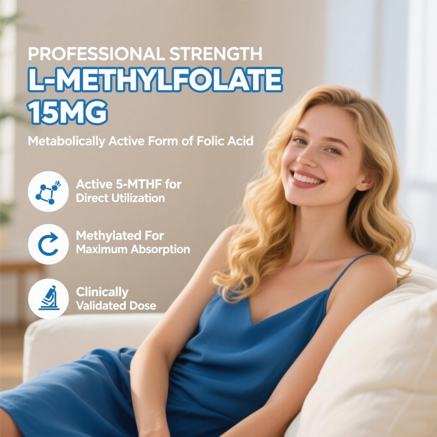 L-Methylfolate 15mg Gummies with Methyl B12 – 60 Count | Sugar Free, Vegan, Non-GMO Folate 5-MTHF