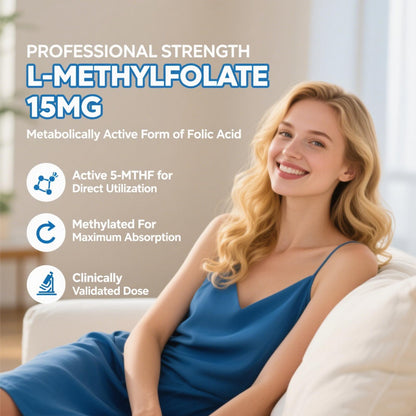 L-Methylfolate 15mg Gummies with Methyl B12 – 60 Count | Sugar Free, Vegan, Non-GMO Folate 5-MTHF