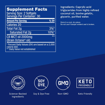 Bulletproof Brain Octane Softgels – 60 Count | Pure C8 MCT Oil for Sustained Energy