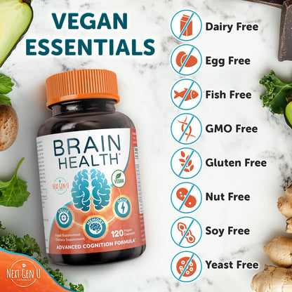 Brain Supplement - 120 Vegan Capsules | Nootropic for Memory, Focus & Cognitive Function - NextGenU