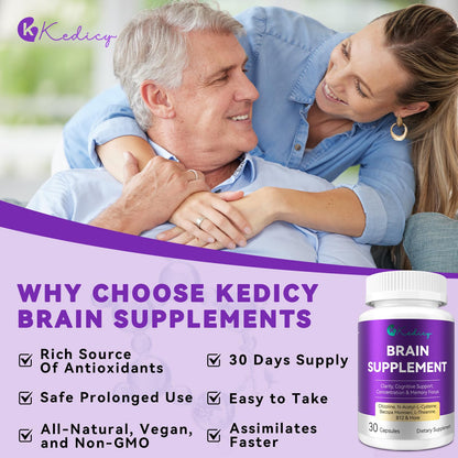 Brain Supplements for Memory and Focus - 11-in-1 NAC, B12, L-Theanine, Bacopa Monnieri | Vegan 30 Caps