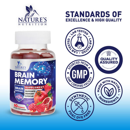 Brain Supplements for Memory & Focus Gummies - 60 Vegan Gummies | Nature's Nutrition