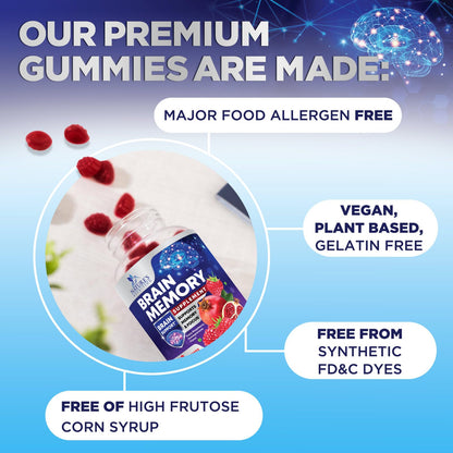 Brain Supplements for Memory & Focus Gummies - 60 Vegan Gummies | Nature's Nutrition