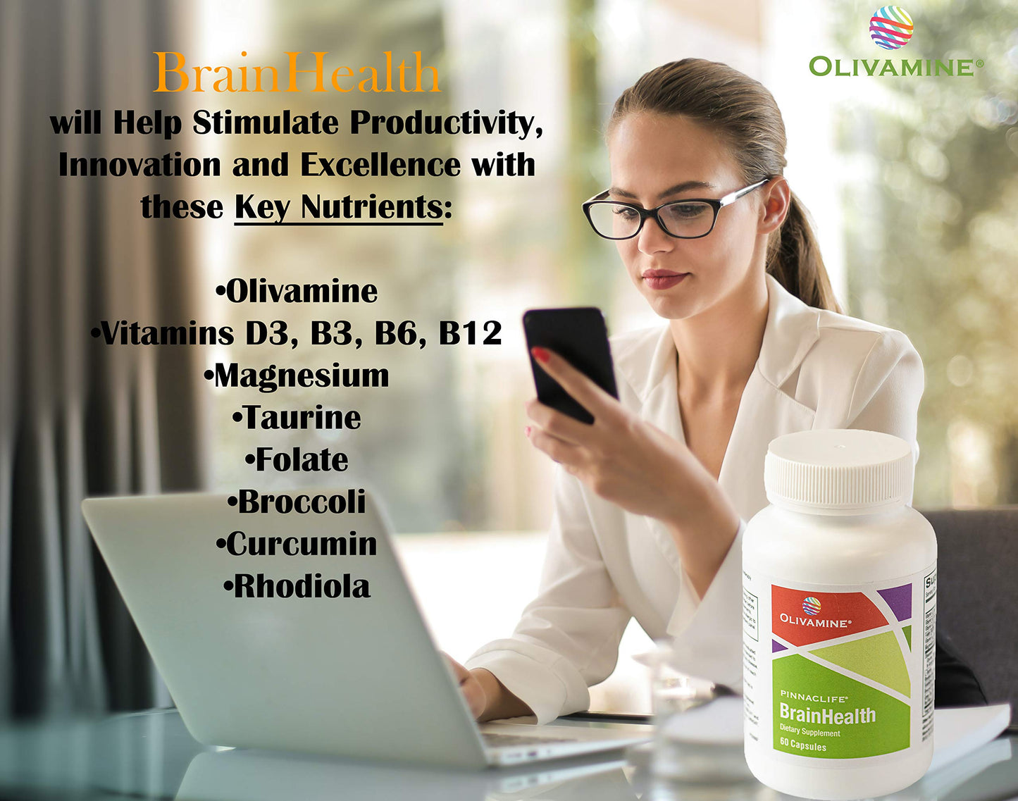BrainHealth Brain Supplement – Boost Memory, Focus & Clarity (Olivamine, D3, B6, B12)