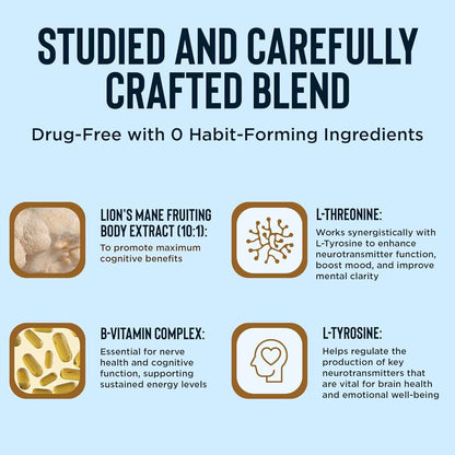 Relaxium BrainIQ Nootropic - Memory & Cognitive Support | Lion's Mane, L-threonine & Coffee Extract | 60 Count