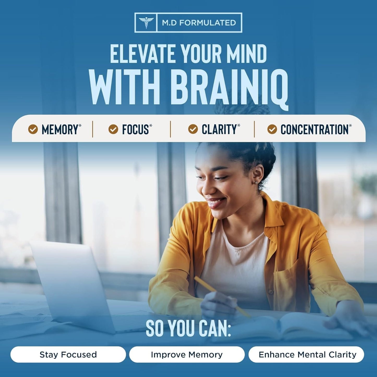 Relaxium BrainIQ Nootropic - Memory & Cognitive Support | Lion's Mane, L-threonine & Coffee Extract | 60 Count