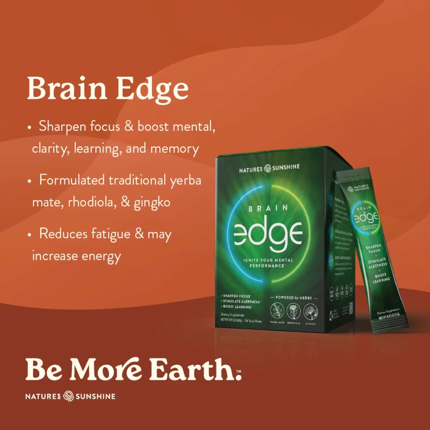 Nature's Sunshine Brain Edge - 24 Stick Packs for Focus & Memory