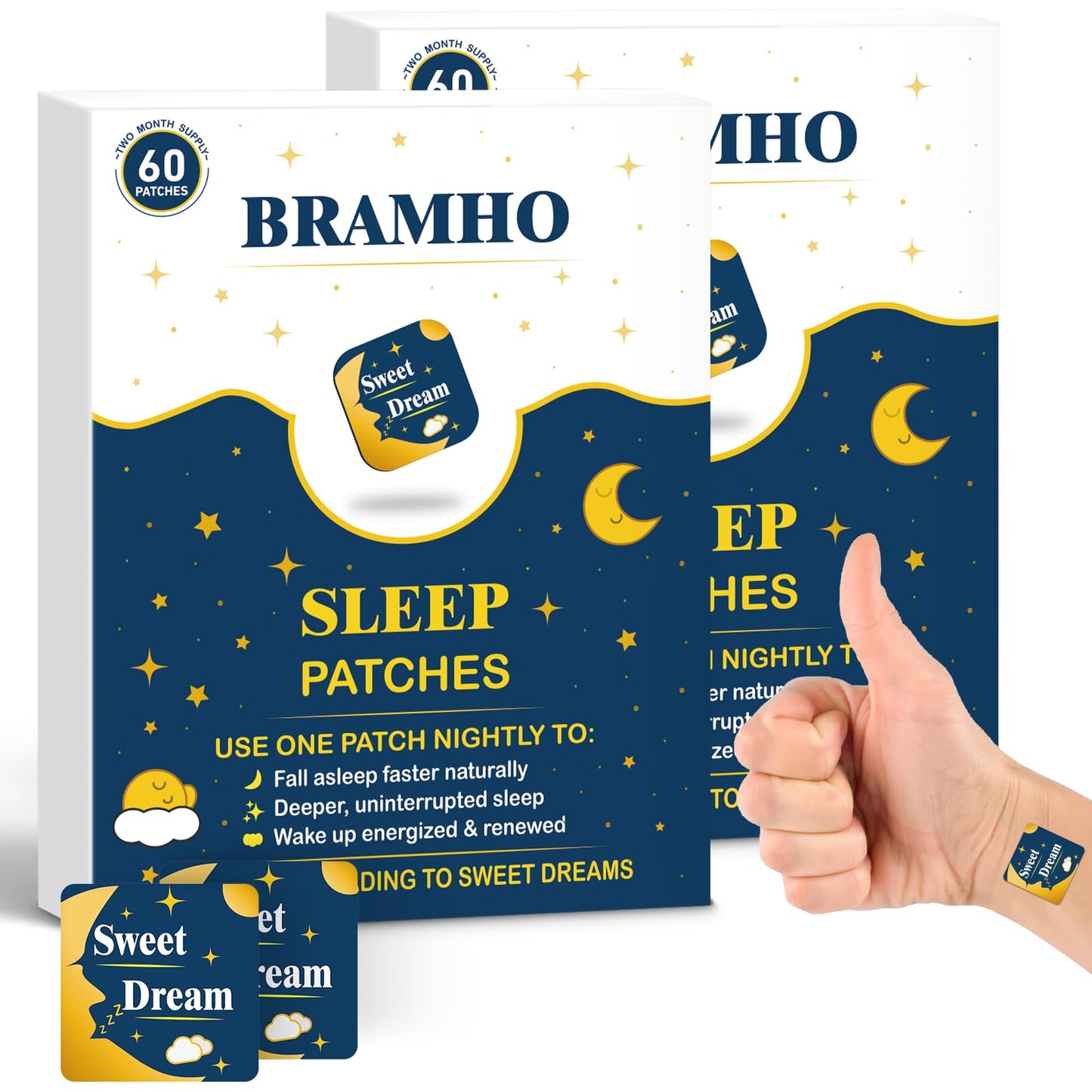 BRAMHO Sleep Patches – Plant-Based Sleep Aid with Melatonin, Magnesium & Sour Cherry (2 Box, 120 Count)