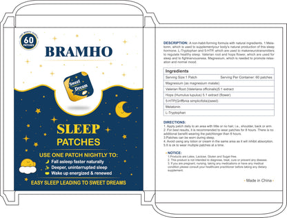 BRAMHO Sleep Patches – Plant-Based Sleep Aid with Melatonin, Magnesium & Sour Cherry (2 Box, 120 Count)