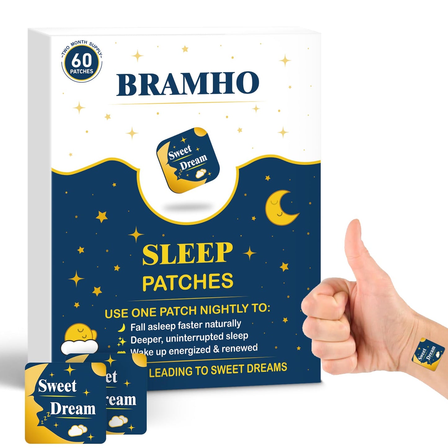 BRAMHO Sleep Patches for Adults - Melatonin, Magnesium & Sour Cherry - Plant-Based Sleep Aid - 60 Count
