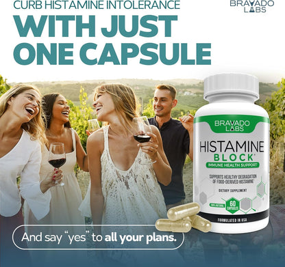 Bravado Labs Histamine Blocker – DAO Enzyme + Vitamin C, 60 Caps, Made in USA