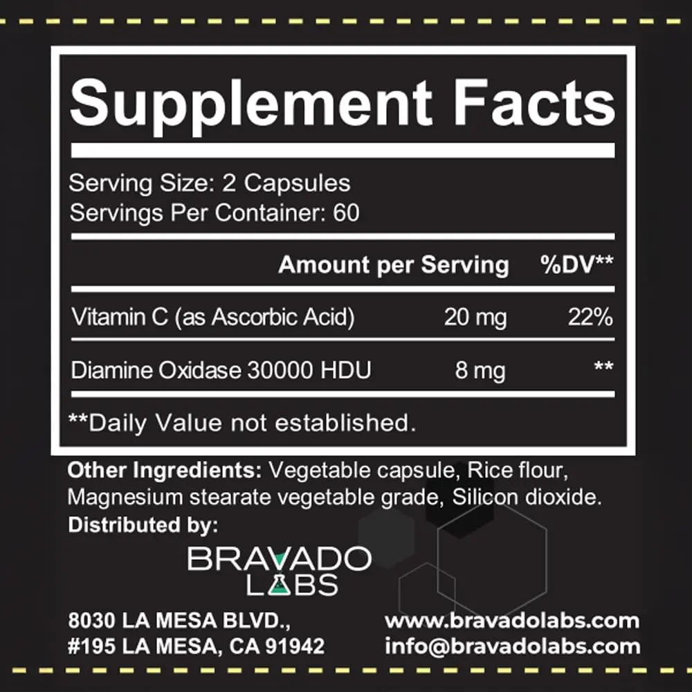 Bravado Labs DAO Histamine Blocker – Extra Potent 30,000 HDU Enzyme, Digest & Immune Support, 120 Caps BritishVita | Premium UK Vitamins & Wellness Supplements