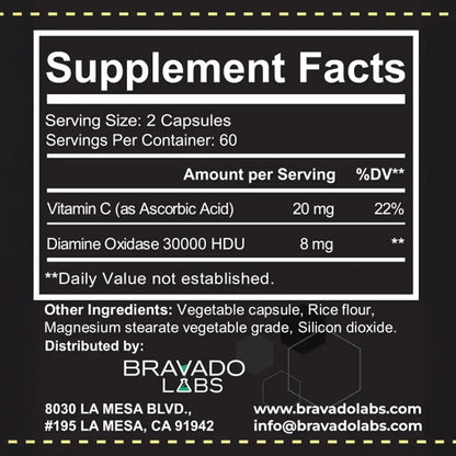 Bravado Labs DAO Histamine Blocker – Extra Potent 30,000 HDU Enzyme, Digest & Immune Support, 120 Caps BritishVita | Premium UK Vitamins & Wellness Supplements