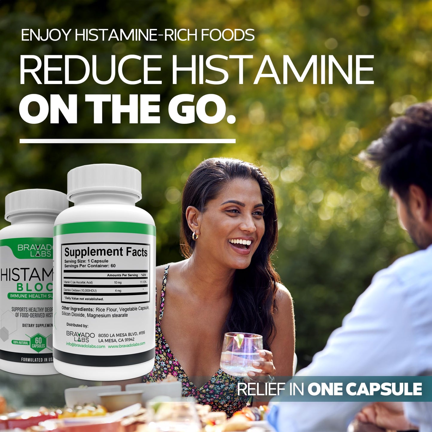 Bravado Labs Histamine Blocker – DAO Enzyme + Vitamin C, 60 Caps, Made in USA