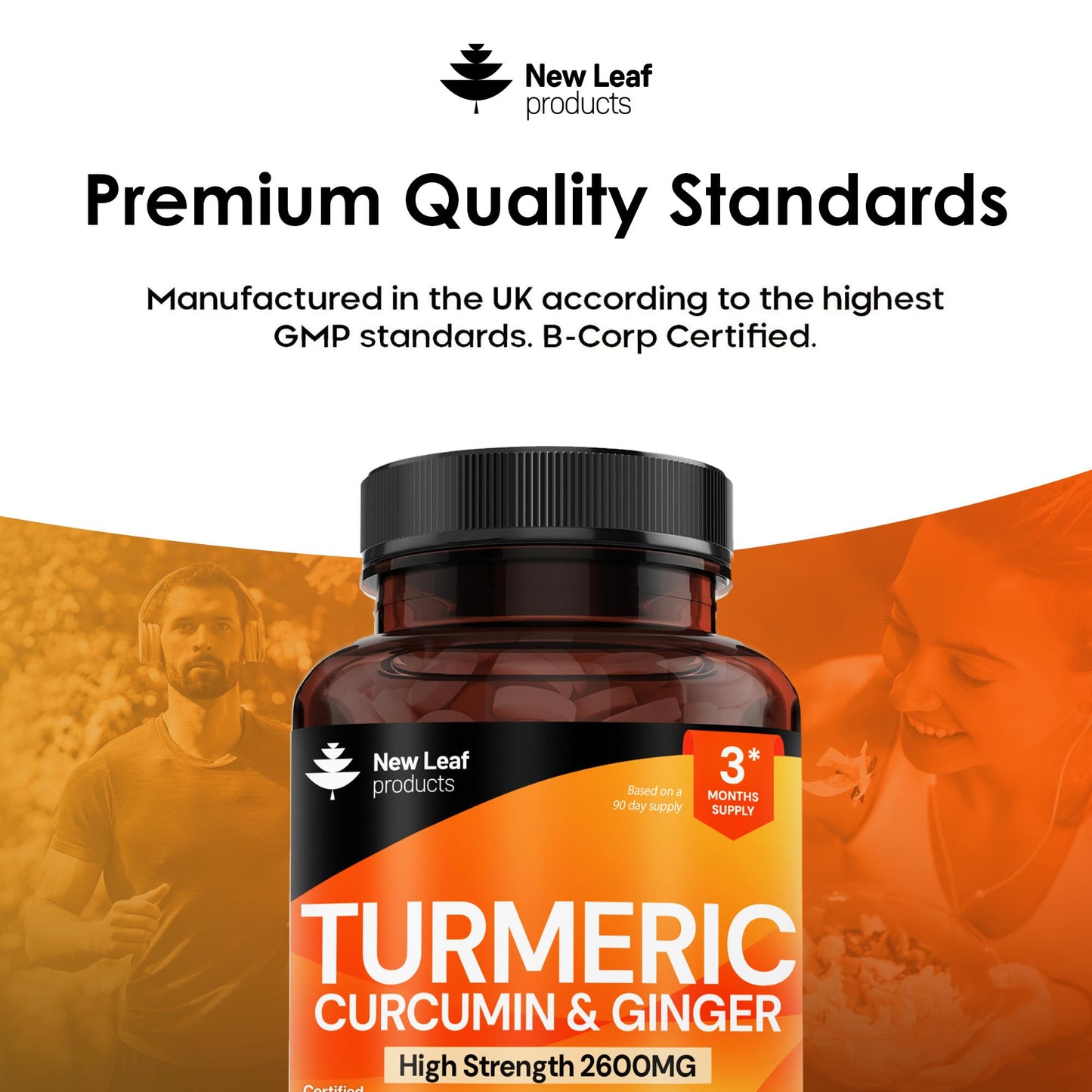 Turmeric Tablets with Black Pepper & Ginger - Curcumin 180 Tablets | New Leaf