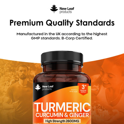 Turmeric Tablets with Black Pepper & Ginger - Curcumin 180 Tablets | New Leaf