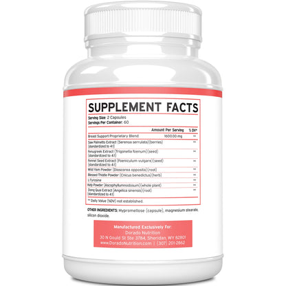 Breast Support Pills for Women - 120 Count | Fenugreek, Saw Palmetto, & More | USA Made