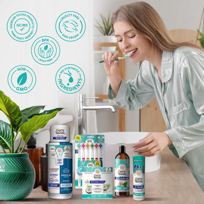 GuruNanda Total Smile Makeover Kit Regular | Cocomint Oil Pulling, Dual Barrel Whitening Mouthwash, Whitening Strips & Butter on Gums Toothbrushes