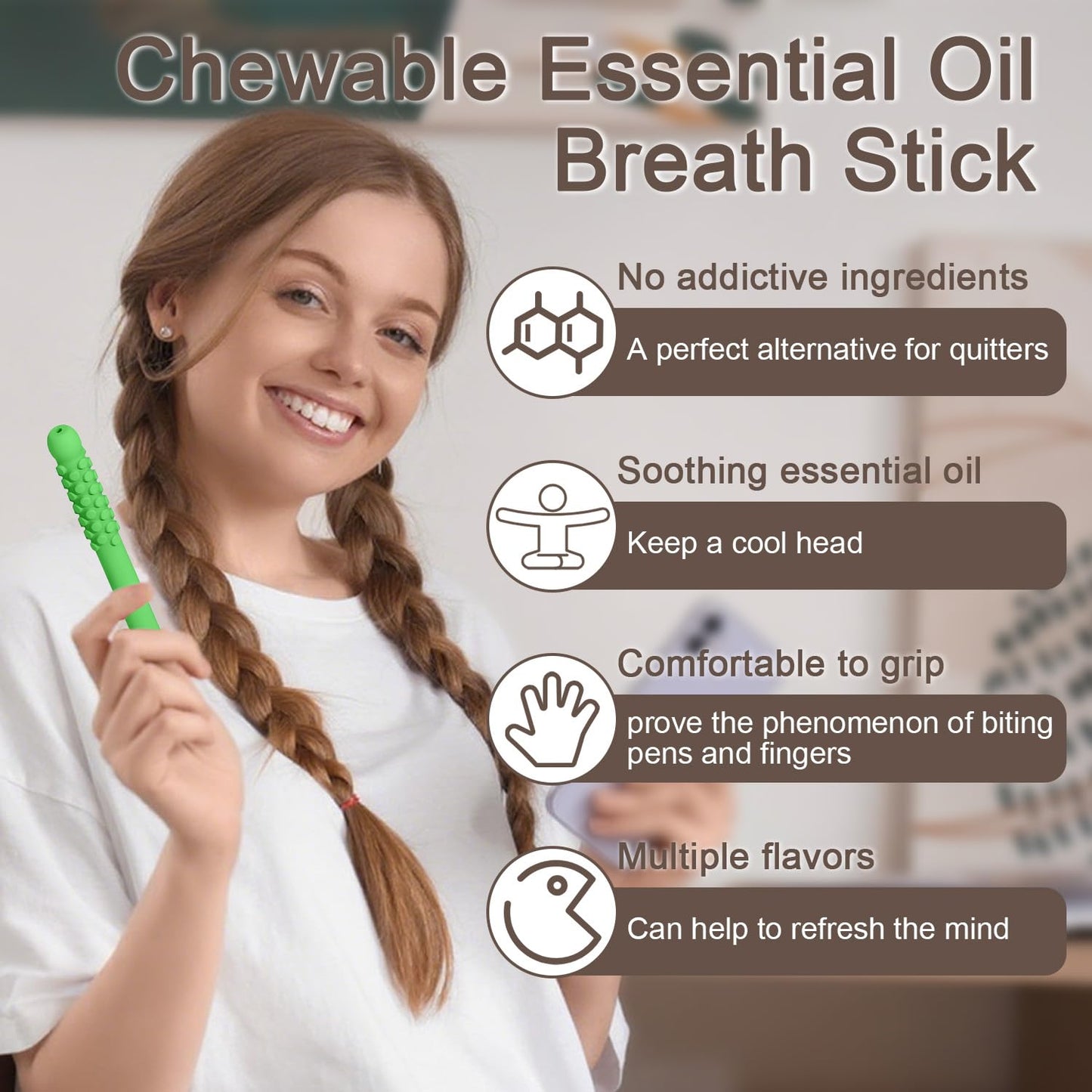 18 Pcs Chewable Essential Oil Breath Sticks - Portable Breathers for Quitting Smoking and Nail-Biting