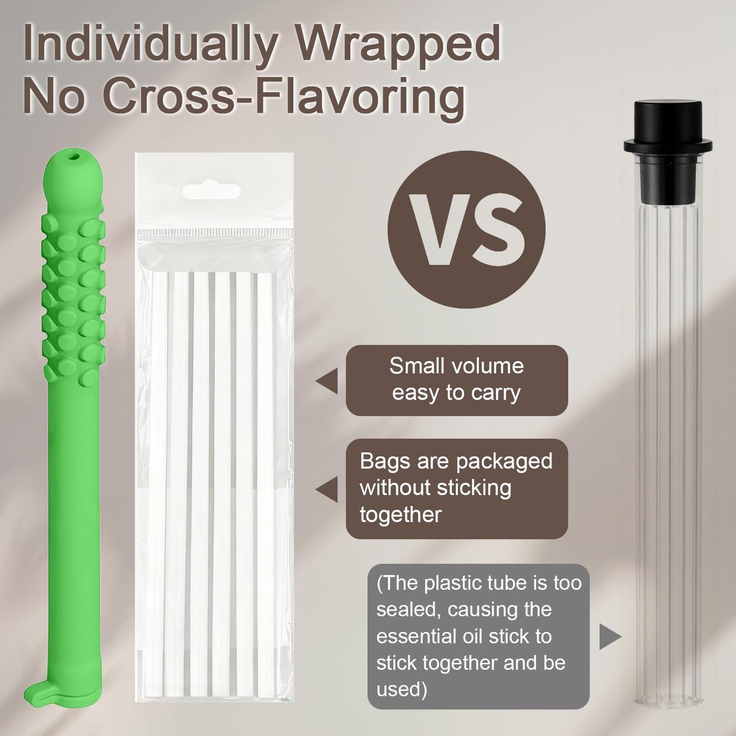 18 Pcs Chewable Essential Oil Breath Sticks - Portable Breathers for Quitting Smoking and Nail-Biting