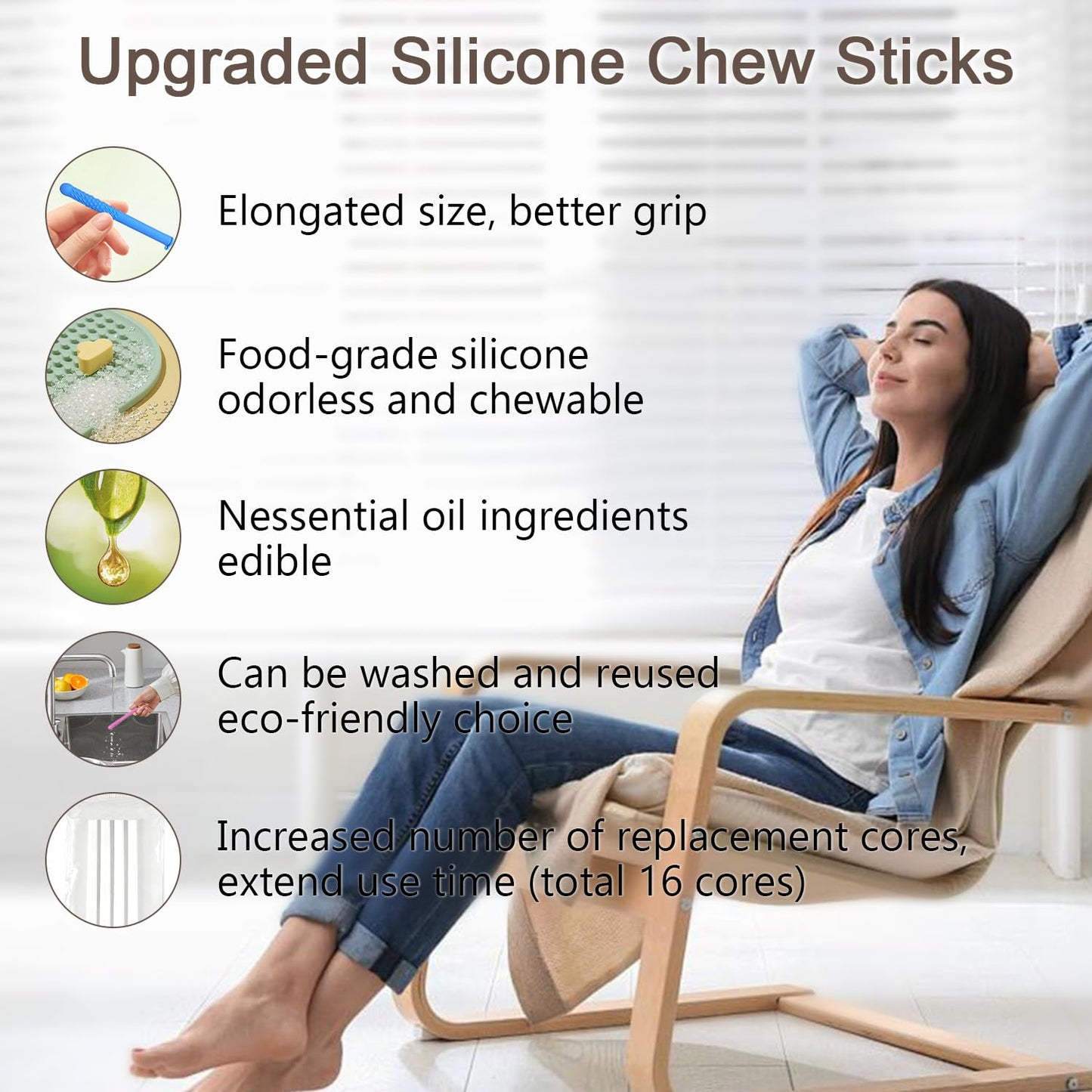 18 Pcs Chewable Essential Oil Breath Sticks - Portable Breathers for Quitting Smoking and Nail-Biting