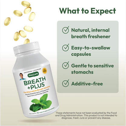 Breath Plus 60 Softgels by Andrew Lessman – Natural Breath Freshener and Inside-Out Odor Elimination