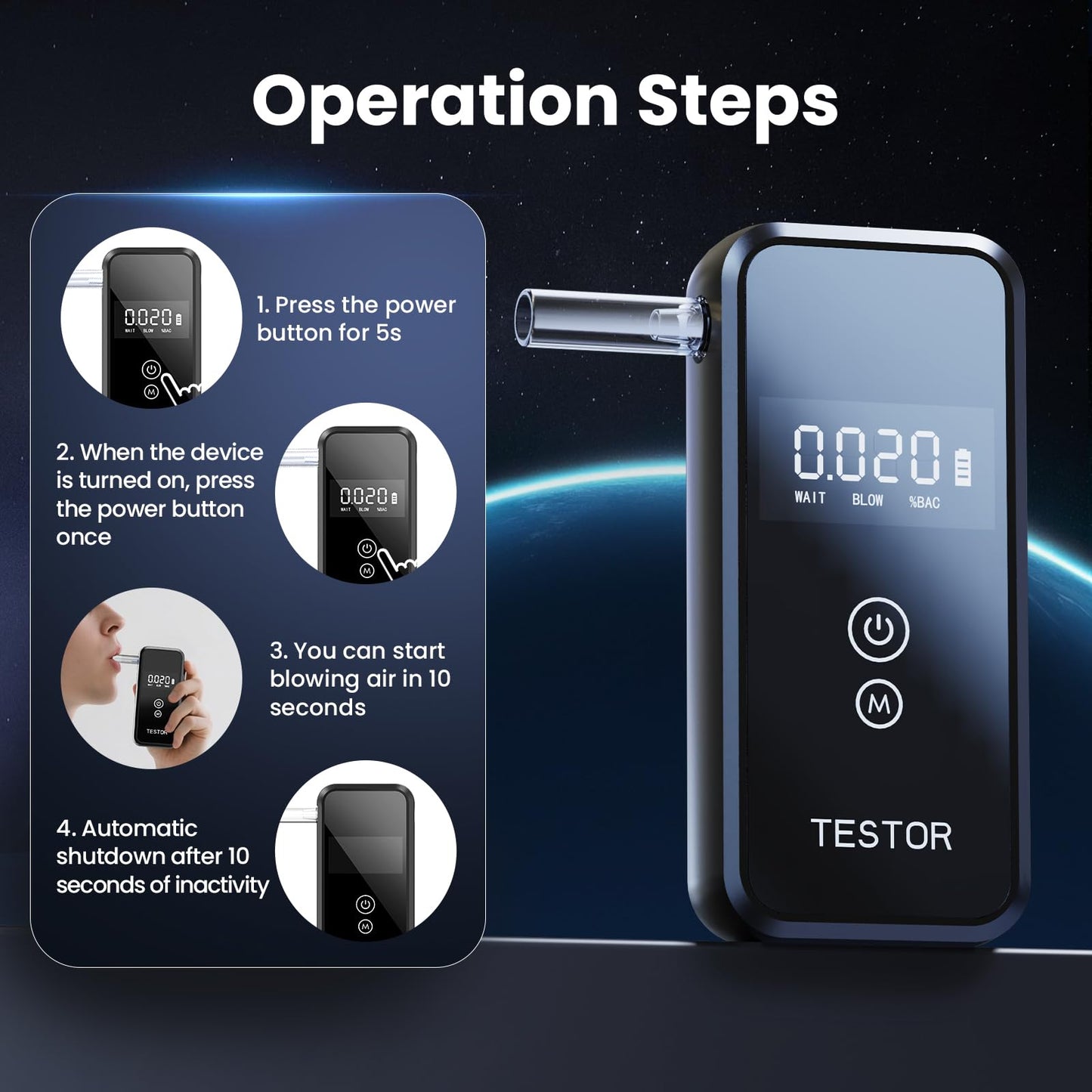 Breathalyzers | Professional Portable Alcohol Breathalyzer with 8 Mouthpieces