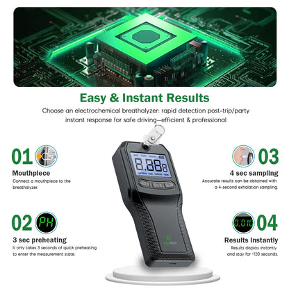 Breathalyzer with Fuel Cell Sensor - Police-Grade Alcohol Tester for Home Use (10 Mouthpieces)