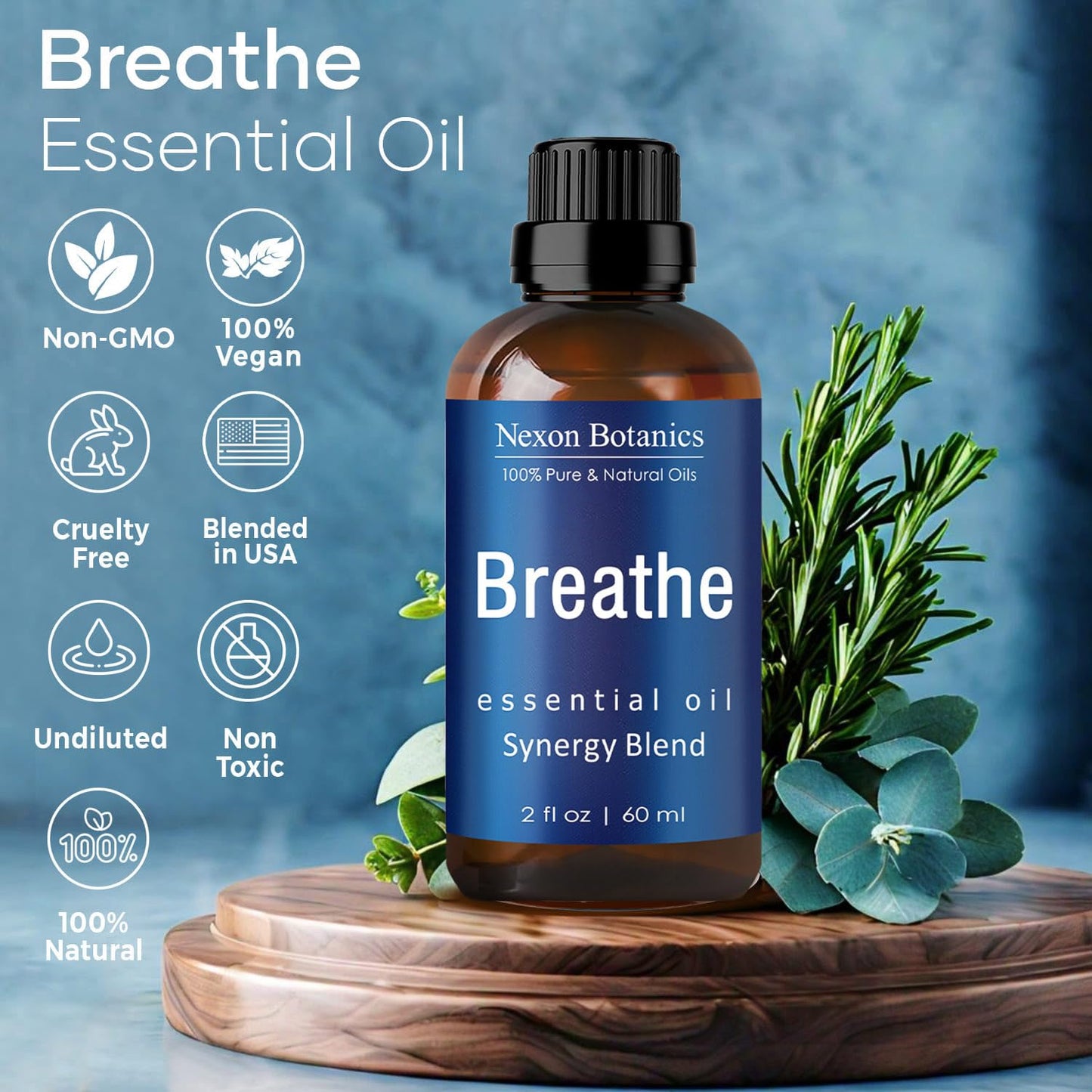 Breathe Essential Oil Blend 60 ml – Sinus Relief with Menthol | Nexon Botanics