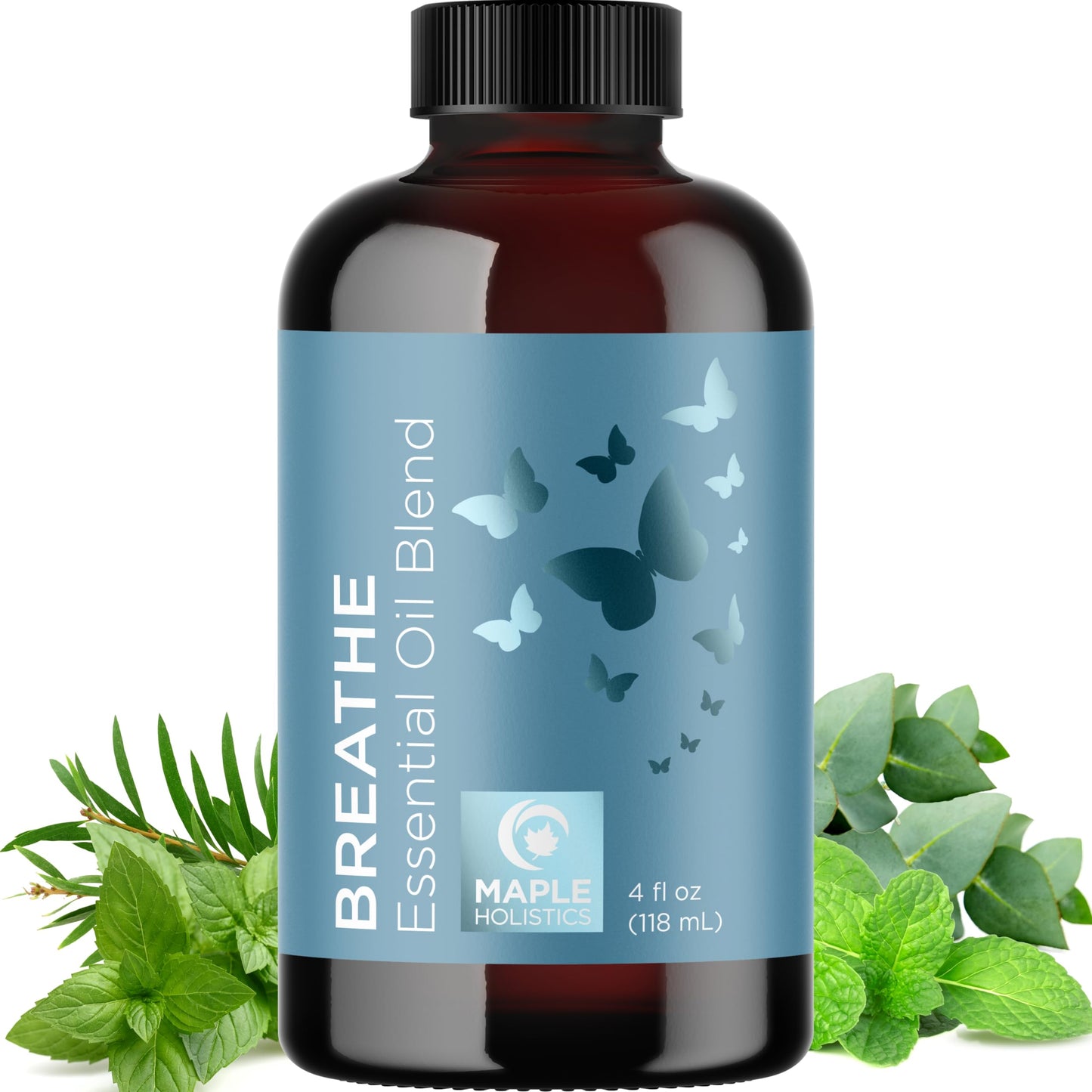 Breathe Essential Oil for Diffuser - Invigorating Eucalyptus Peppermint Tea Tree Mint Blend (4 oz)